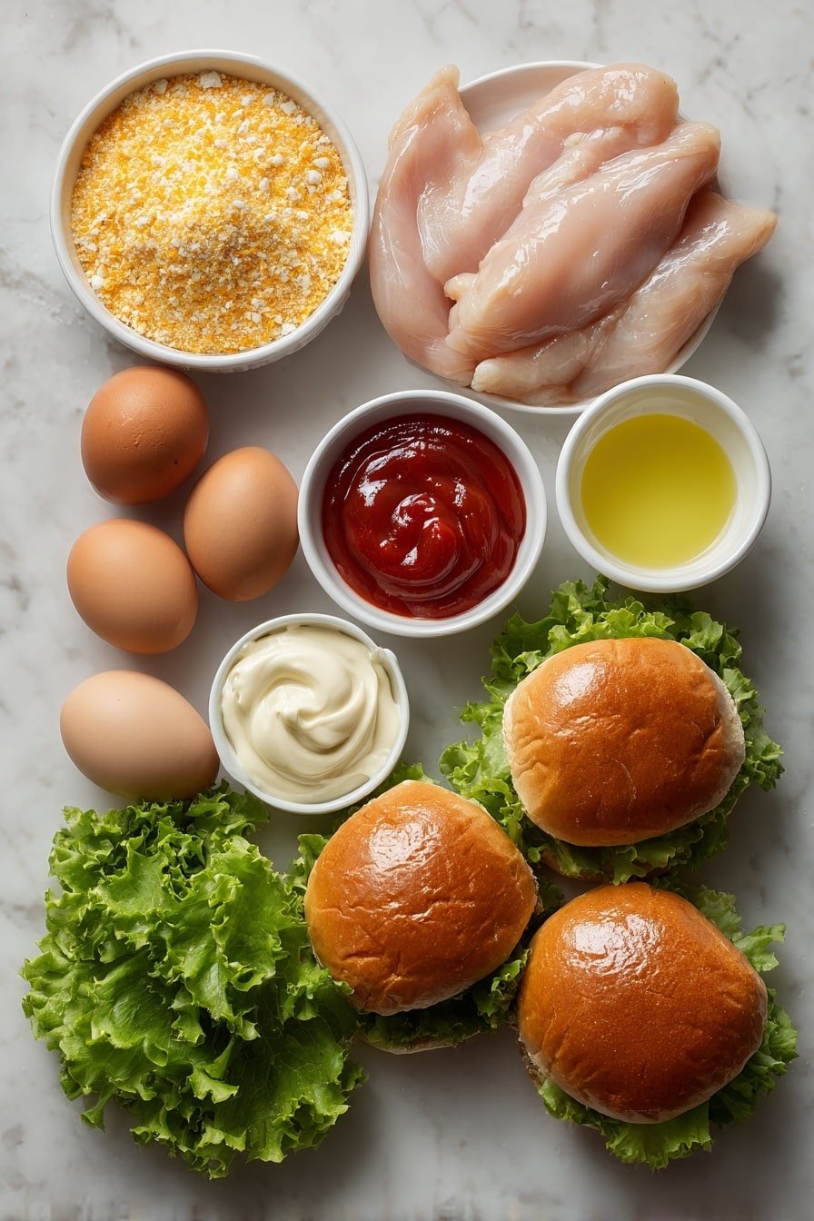 Crispy Chicken Bang Bang Sandwich Recipe - Ingredients Image — Crispy Chicken Bang Bang Sandwich, Chicken sandwich with spicy sauce, How to make crispy chicken sandwiches, Best chicken bang bang sandwich, Easy sandwich recipes