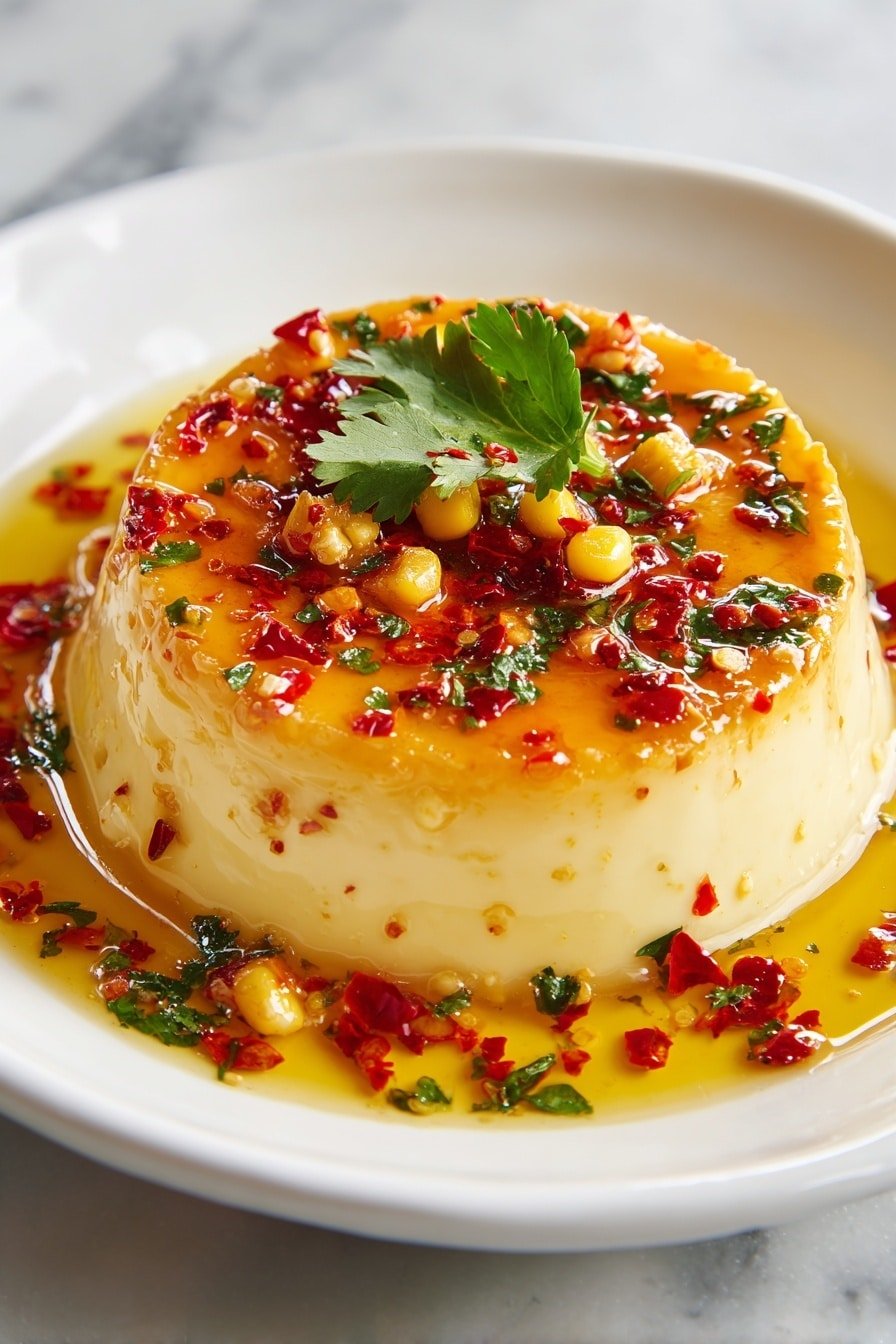 Savory Corn Panna Cotta with Chili Lime Drizzle Recipe - Article Image 1 — Savory Corn Panna Cotta with Chili Lime Drizzle, corn panna cotta recipe, savory panna cotta ideas, chili lime sauce recipe, summer appetizer recipes