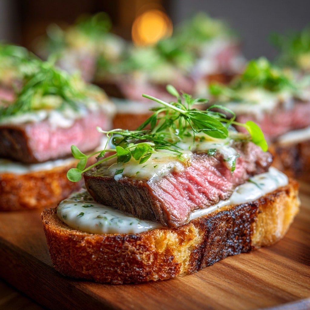 Beef Tenderloin Parmesan Crostini Recipe - Article Image 1 — Beef Tenderloin Parmesan Crostini, easy beef appetizer, elegant beef crostini, creamy beef crostini recipe, sophisticated appetizer ideas