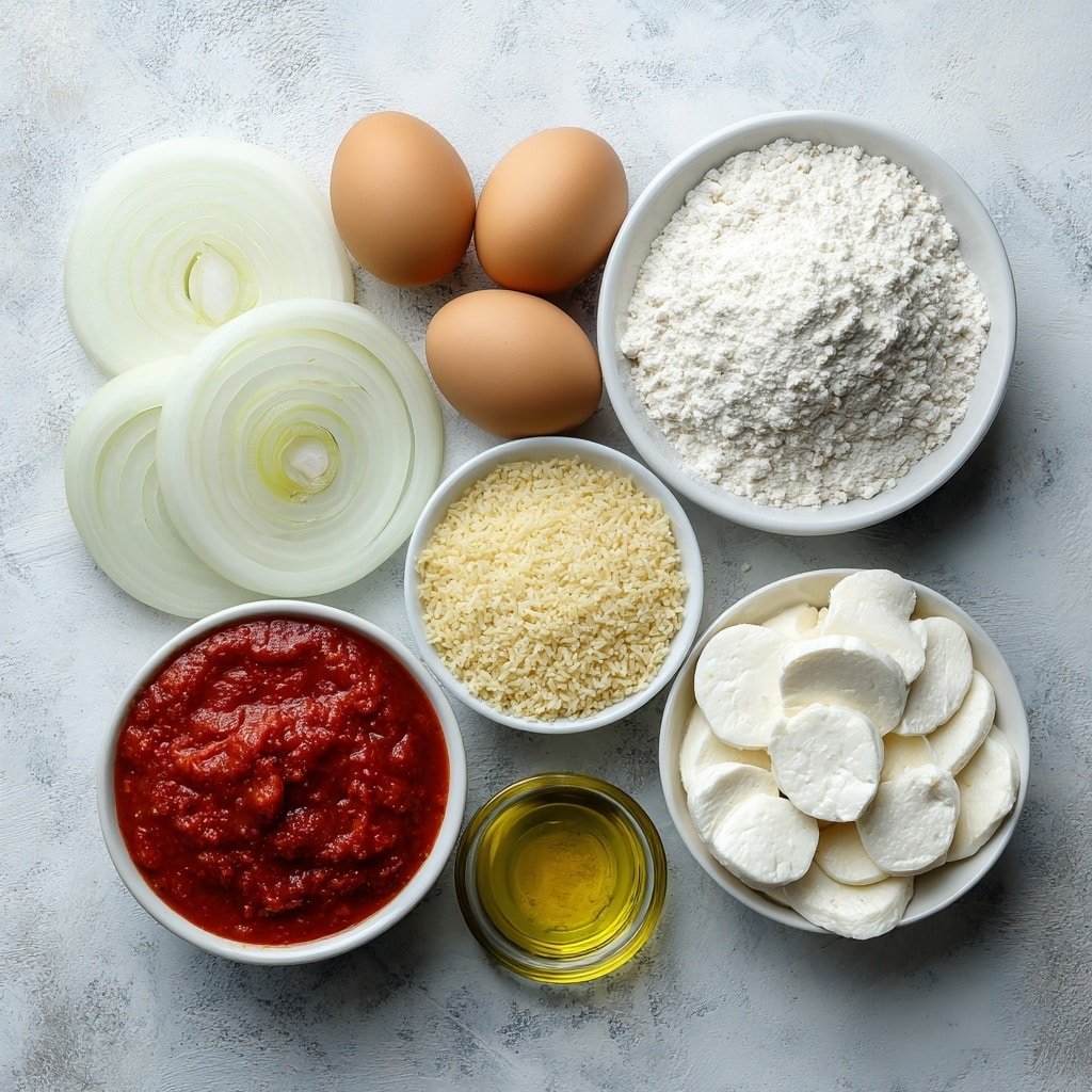 Cheesy Mozzarella Onion Ring Bites Recipe - Ingredients Image — Cheesy Mozzarella Onion Ring Bites, onion ring appetizer, cheesy snack recipe, crispy onion rings, cheesy appetizer ideas