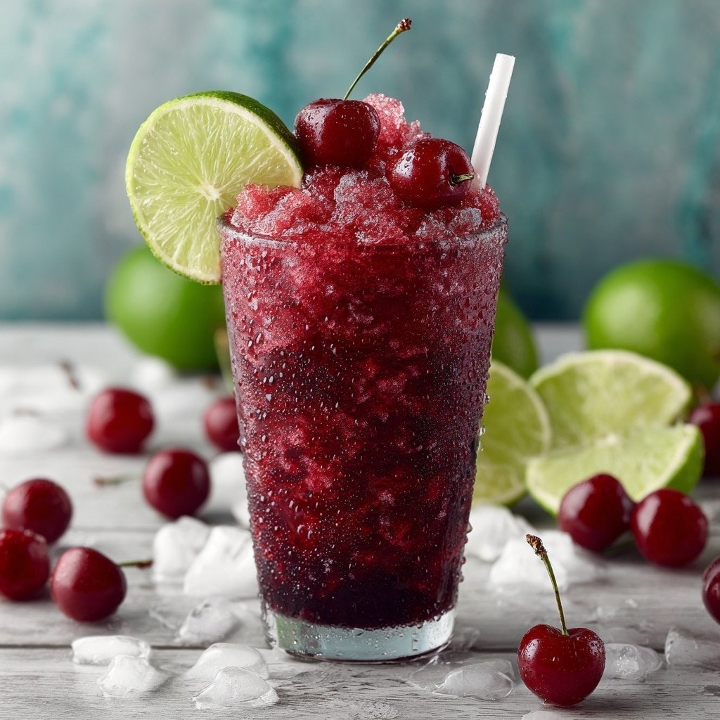 Frozen Cherry Coke Slushie Ultimate Refreshment Recipe - Article Image 1 — Frozen Cherry Coke Slushie, Cherry Coke Slushie, Summer Cherry Drink, Fizzy Cherry Beverage, Refreshing Cherry Coke Drink