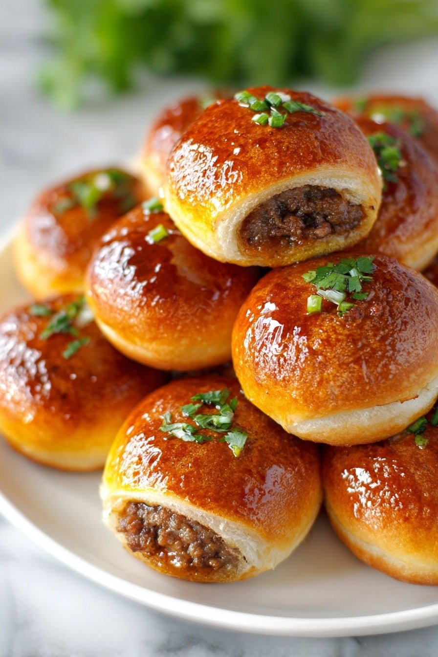 Garlic Butter Cheeseburger Rollups Recipe - Article Image 2 — Garlic Butter Cheeseburger Rollups, cheeseburger rollups, savory stuffed rollups, easy beef appetizers, cheesy burger bites