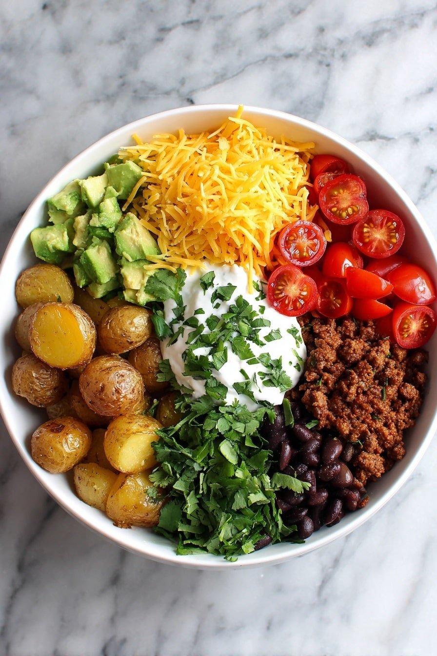 Loaded Potato Taco Bowl Recipe - Article Image 2 — Loaded Potato Taco Bowl, Loaded Potato Taco Bowl recipe, potato taco bowl ideas, Mexican-inspired potato bowls, easy loaded potato bowls