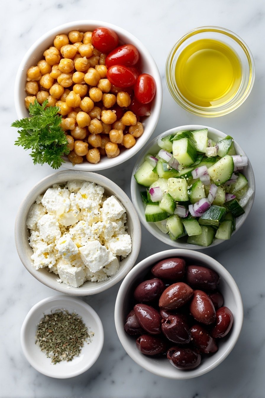 Crispy Chickpea Cobb Salad Recipe - Ingredients Image — Crispy Chickpea Cobb Salad, chickpea salad with crispy chickpeas, healthy cobb salad recipes, quick vegetarian salads, colorful lunch ideas