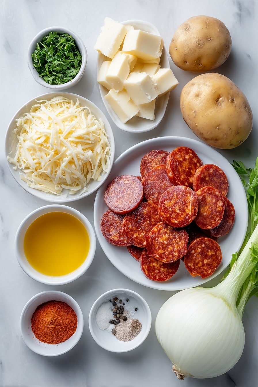 Cajun Potato Soup with Sausage Recipe - Ingredients Image — Cajun Potato Soup with Sausage, Cajun Potato Soup recipe, spicy Cajun potato soup, creamy sausage potato soup, Louisiana style potato soup