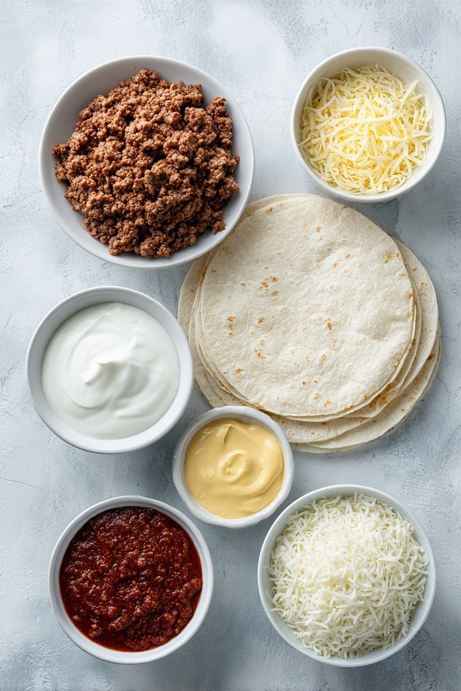 Grilled Cheese Burrito Recipe - Ingredients Image — Grilled Cheese Burrito, cheesy burrito recipe, easy grilled cheese meal, comfort food burrito, savory snack ideas