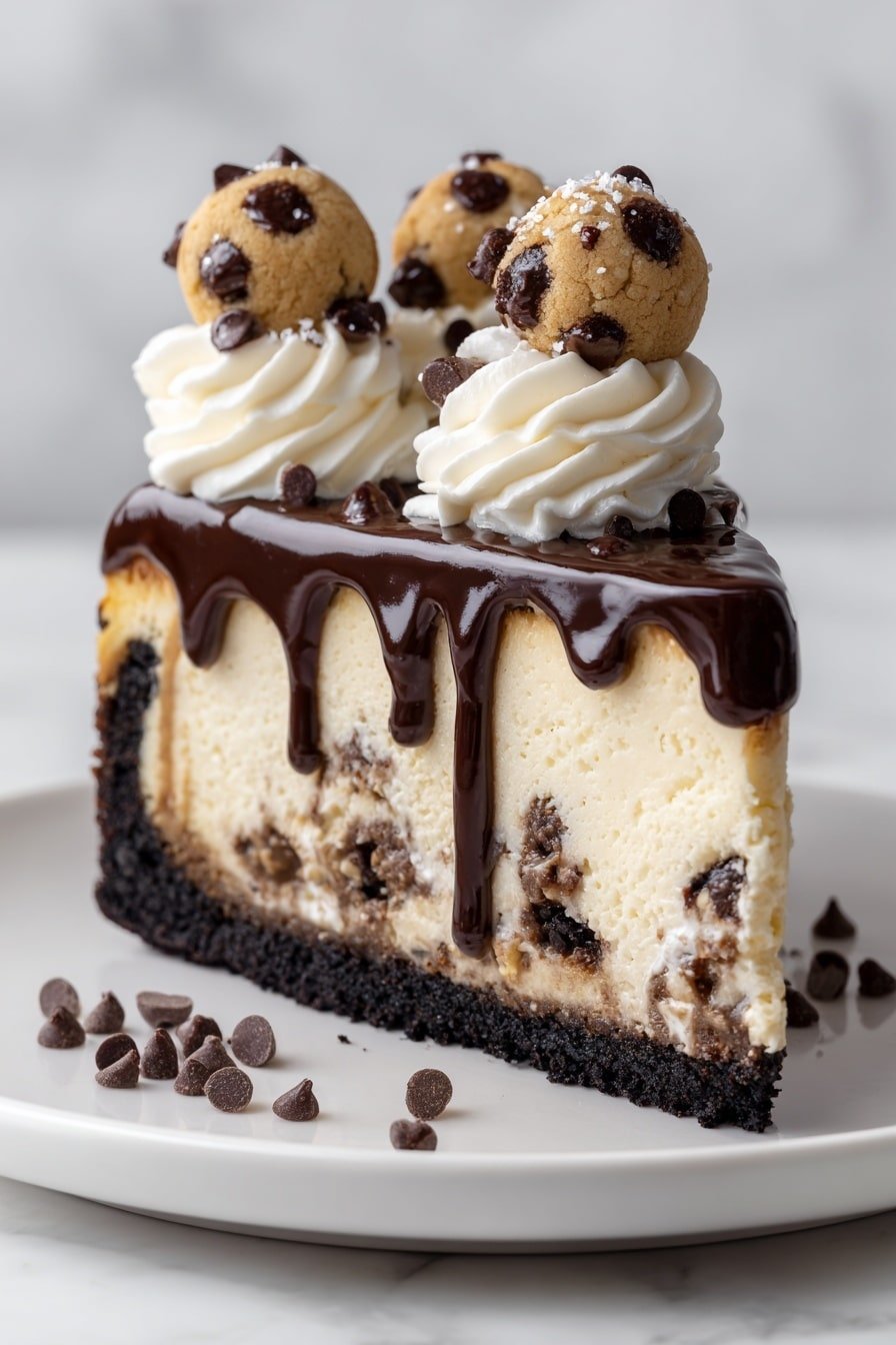 Chocolate Chip Cookie Dough Pumpkin Cheesecake Recipe - Article Image 2 — Chocolate Chip Cookie Dough Pumpkin Cheesecake, pumpkin cheesecake with cookie dough, fall dessert recipes, no-bake cookie dough cheesecake, autumn pumpkin treats