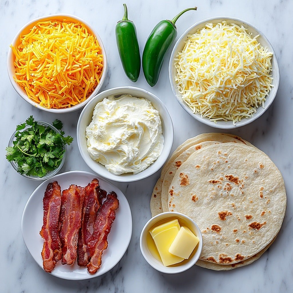 Jalapeño Popper Quesadilla Recipe - Ingredients Image — Jalapeño Popper Quesadilla, spicy cheese quesadilla, easy jalapeño appetizer, bacon jalapeño quesadilla, cheesy spicy snack