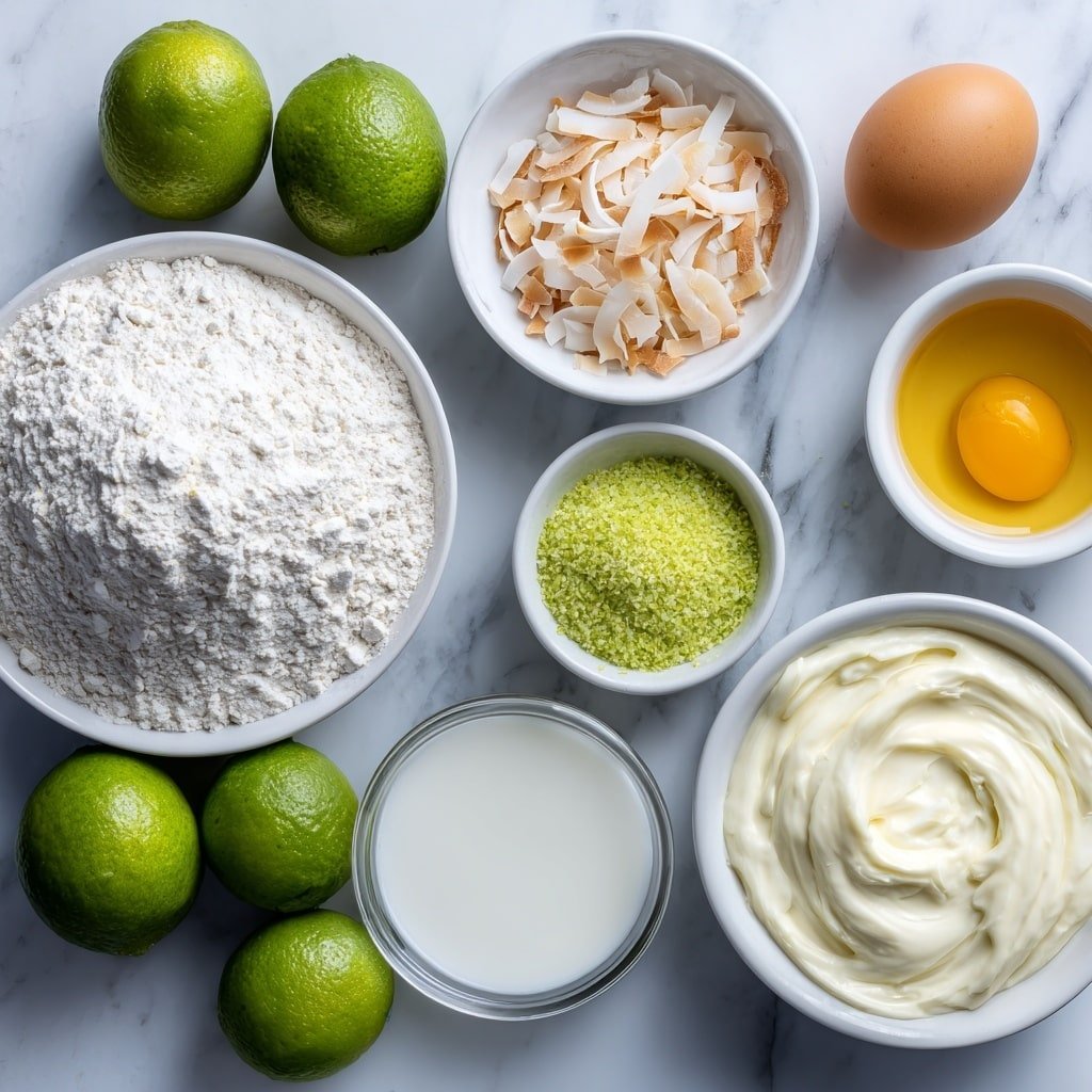 Key Lime Coconut Donuts Recipe - Ingredients Image — Key Lime Coconut Donuts, tropical donuts with lime and coconut, easy homemade donut recipe, citrus flavored breakfast treats, light and moist donut recipes