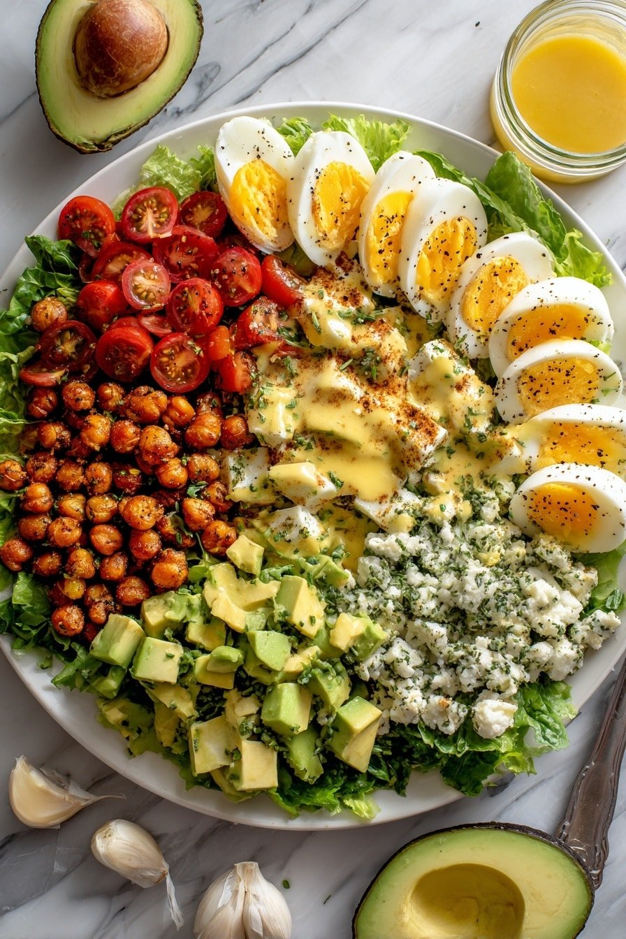 Crispy Chickpea Cobb Salad Recipe - Article Image 1 — Crispy Chickpea Cobb Salad, chickpea salad with crispy chickpeas, healthy cobb salad recipes, quick vegetarian salads, colorful lunch ideas