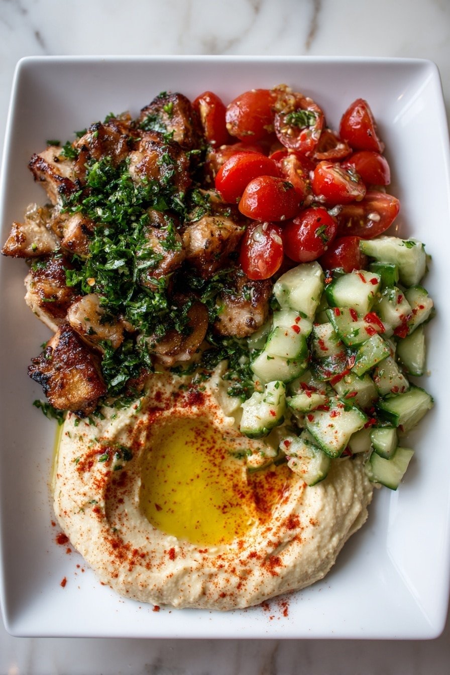 Spicy Garlic Chicken Bowl with Hummus Recipe - Article Image 1 — Spicy Garlic Chicken Bowl with Hummus, spicy chicken bowl, quick healthy lunch recipes, hummus bowl ideas, flavorful chicken bowls
