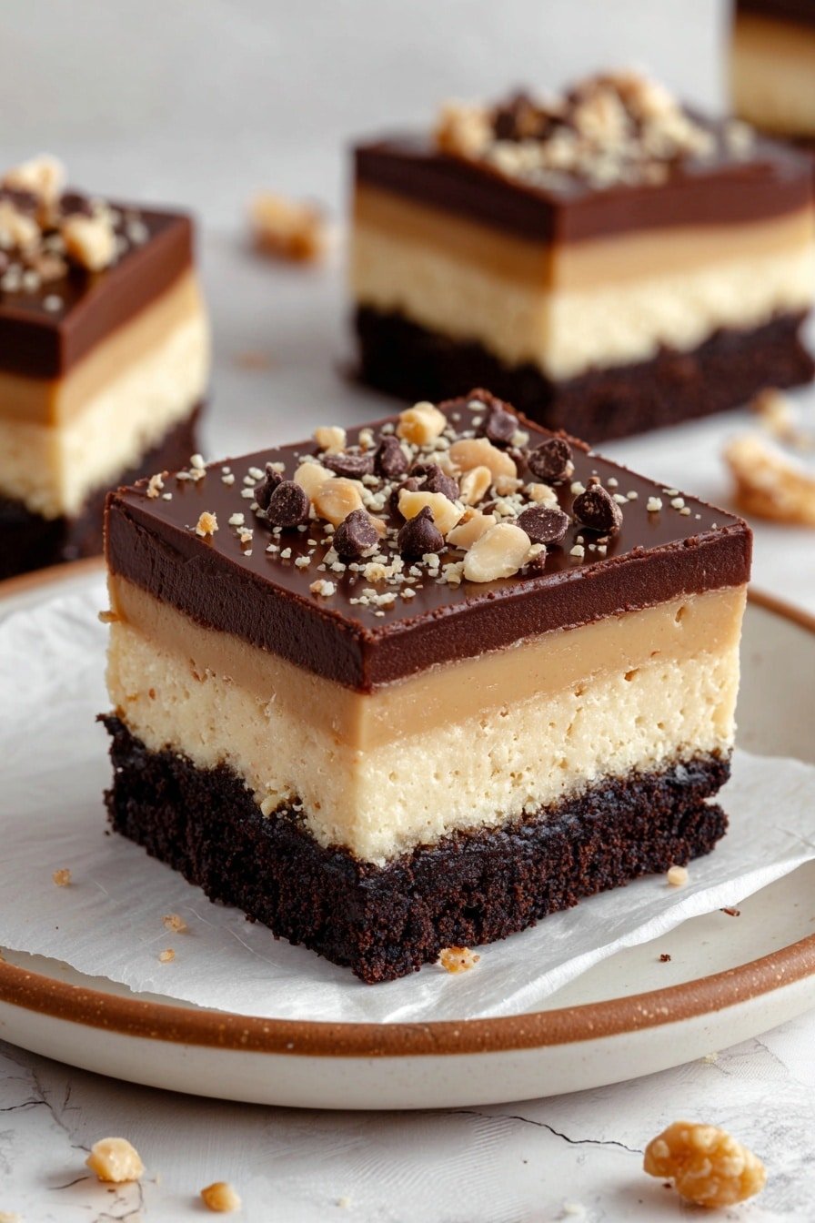 Peanut Butter Chocolate Mousse Brownies Recipe - Article Image 1 — Peanut Butter Chocolate Mousse Brownies, rich chocolate brownie recipe, peanut butter dessert, fudgy brownies with mousse topping, easy chocolate peanut butter dessert