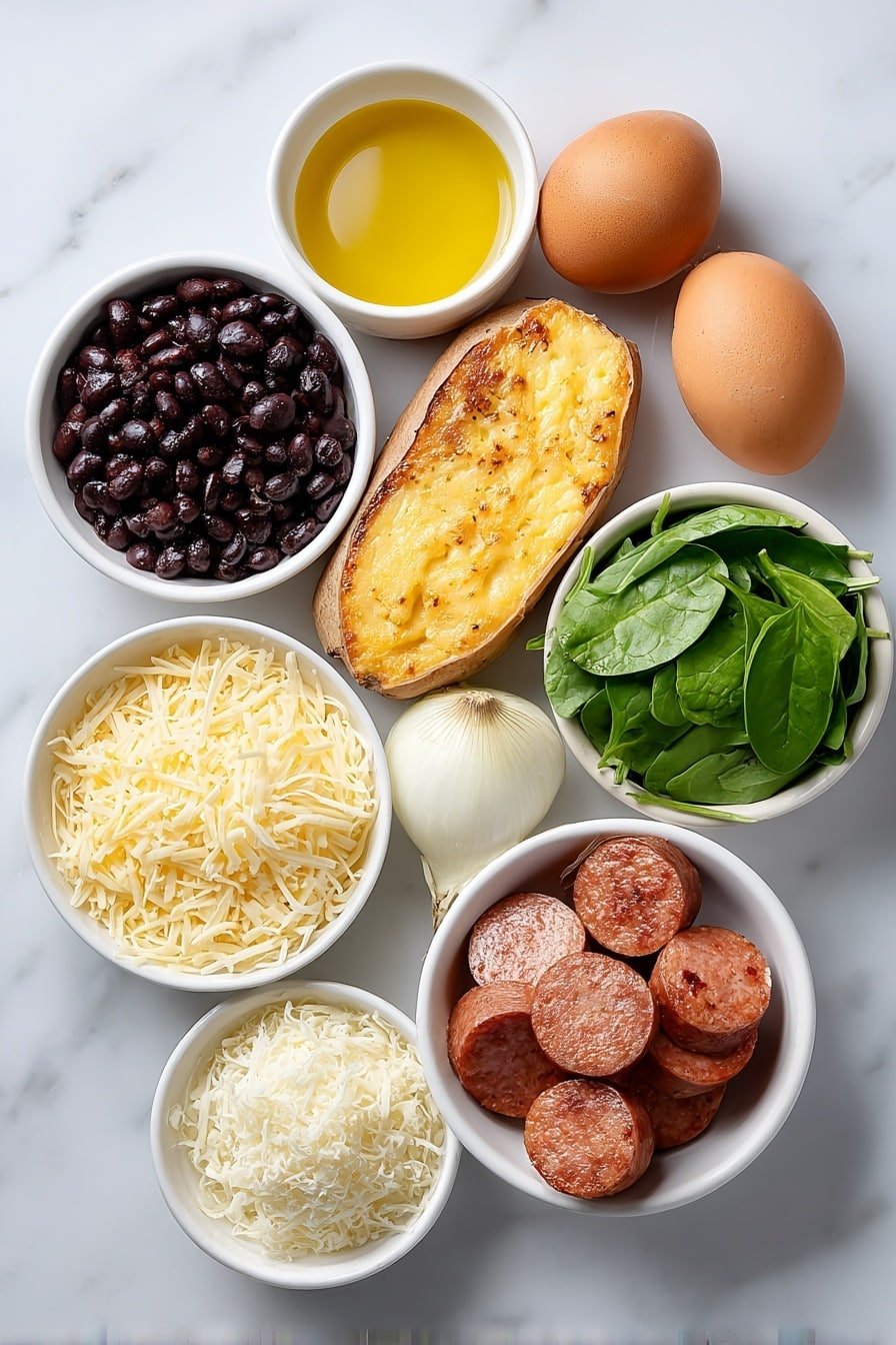 Sweet Potato Breakfast Burritos Recipe - Ingredients Image — Sweet Potato Breakfast Burritos, healthy breakfast burritos, easy breakfast ideas, make-ahead breakfast recipes, vegan breakfast burritos