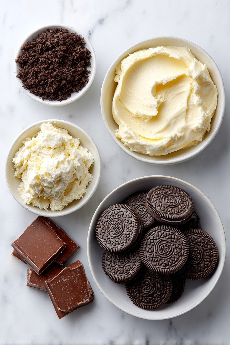 Chocolate-Dipped Oreo Balls Recipe - Ingredients Image — Chocolate-Dipped Oreo Balls, Oreo Truffles, No-Bake Oreo Desserts, Easy Oreo Treats, Chocolate-Covered Oreo Bites