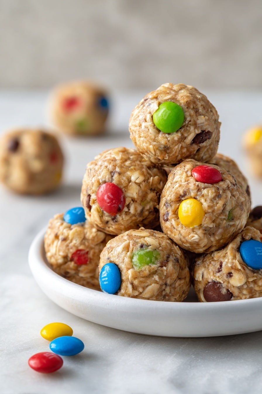 Monster Cookie Energy Balls Recipe - Article Image 2 — Monster Cookie Energy Balls, no-bake energy balls, healthy snack ideas, easy energy bites, peanut butter M&M treats