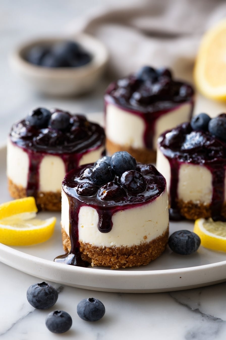Lemon Blueberry Cheesecake Minis Recipe - Article Image 1 — Lemon Blueberry Cheesecake Minis, easy mini cheesecakes, blueberry dessert, lemon cheesecake bites, petite cheesecake recipes