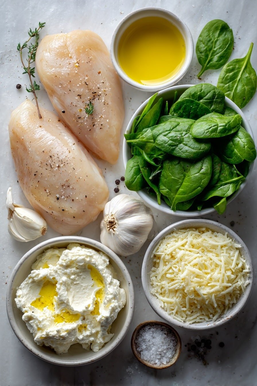 Spinach Stuffed Chicken Breast Recipe - Ingredients Image — Spinach Stuffed Chicken Breast, stuffed chicken breast recipes, healthy chicken dinner, easy chicken stuffed recipe, flavorful chicken dinners