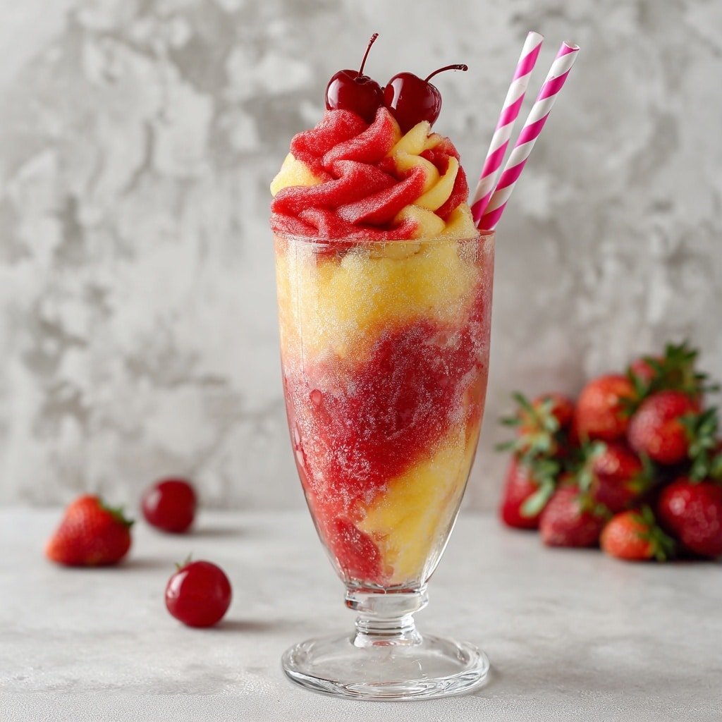 Pineapple Strawberry Swirl Slushies Recipe - Article Image 2 — Pineapple Strawberry Swirl Slushies, Pineapple strawberry smoothie, tropical fruit slushies, refreshing summer drinks, easy slushie recipes