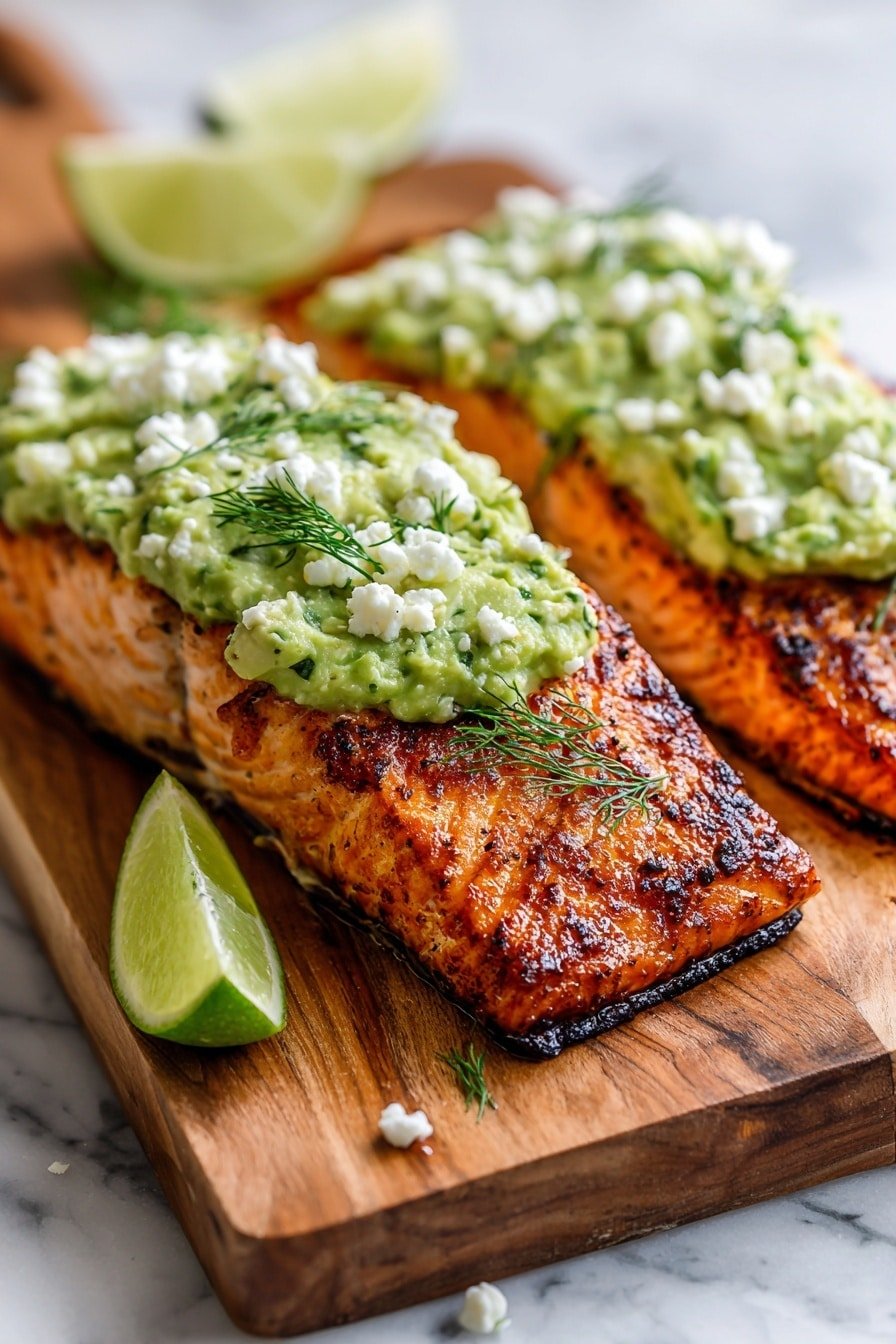 Baked Salmon with Avocado Feta Recipe - Article Image 2 — Baked Salmon with Avocado Feta, salmon and avocado recipes, healthy baked salmon, easy seafood dinner, elegant fish recipes