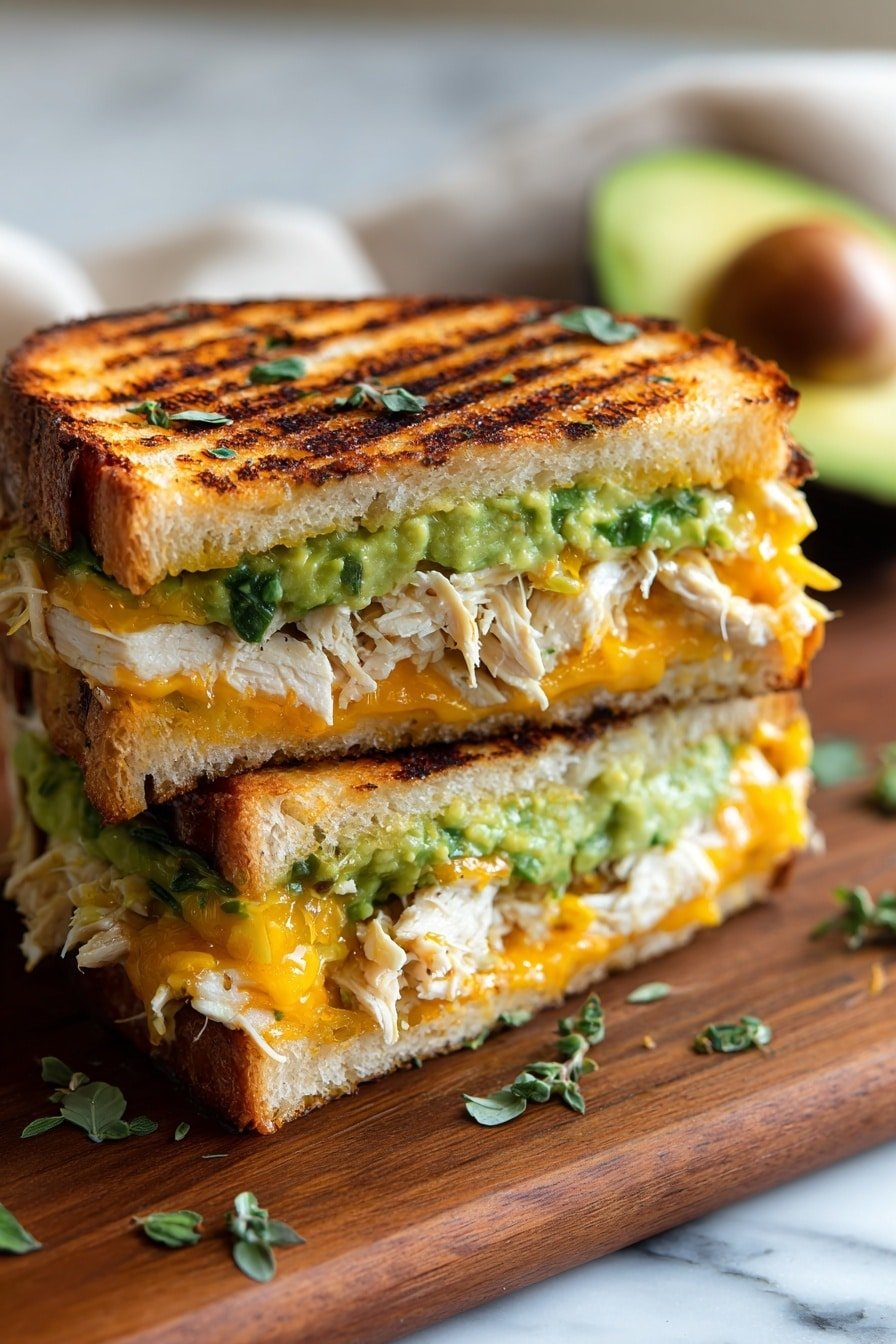 Chicken Avocado Melt Sandwich Recipe - Article Image 2 — Chicken Avocado Melt Sandwich, chicken avocado sandwich recipe, easy grilled chicken sandwich, stuffed avocado sandwich, quick lunch ideas with chicken and avocado