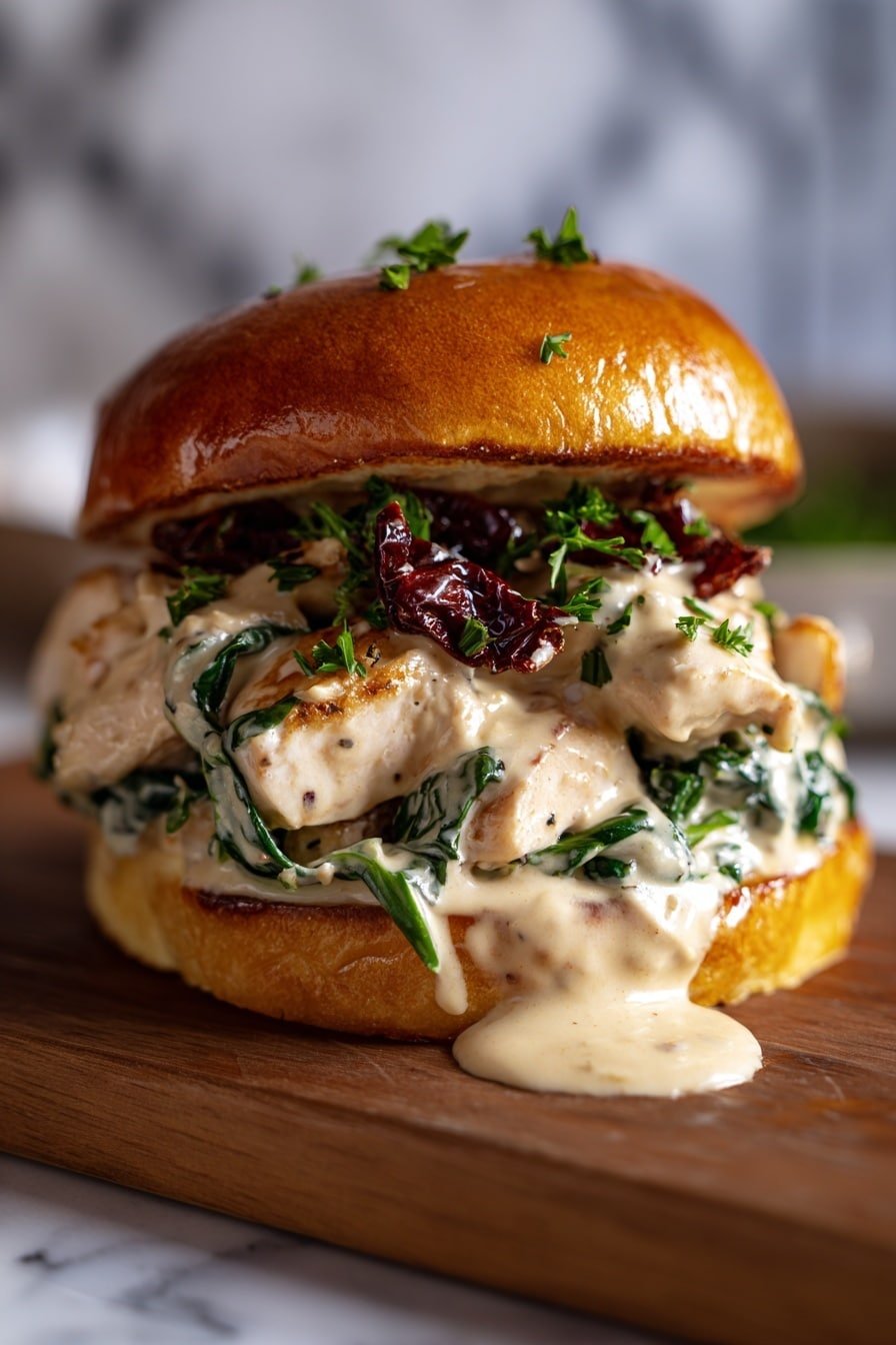 Creamy Sun-Dried Tomato Chicken Sandwich Recipe - Article Image 2 — Creamy Sun-Dried Tomato Chicken Sandwich, easy chicken sandwich recipes, gourmet lunch ideas, flavorful chicken sandwiches, sun-dried tomato chicken