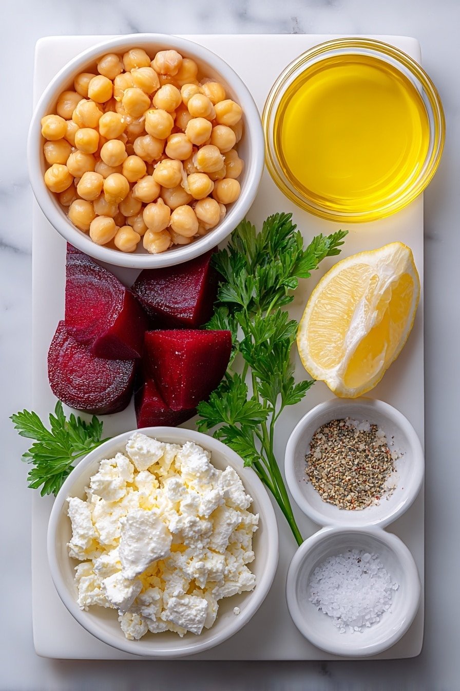 Chickpea Beet Feta Salad with Lemon Vinaigrette Recipe - Ingredients Image — Chickpea Beet Feta Salad with Lemon Vinaigrette, healthy beet and chickpea salad, easy vegetarian salad, refreshing lemon vinaigrette salad, quick nutritious salad