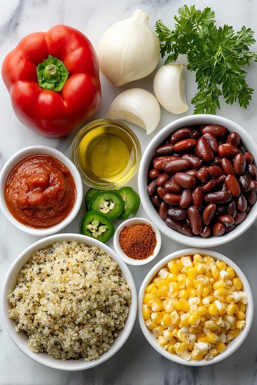 Vegan Taco Soup with Quinoa Recipe - Ingredients Image — Vegan Taco Soup with Quinoa, vegan taco soup, healthy vegan soup, Quinoa taco soup recipe, plant-based taco soup