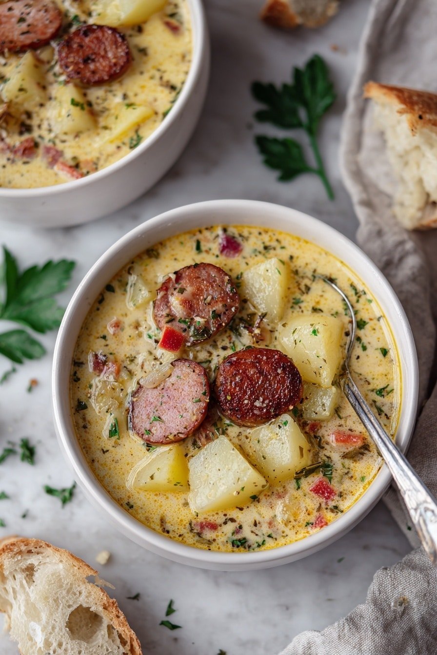 Cajun Potato Soup with Sausage Recipe - Article Image 1 — Cajun Potato Soup with Sausage, Cajun Potato Soup recipe, spicy Cajun potato soup, creamy sausage potato soup, Louisiana style potato soup