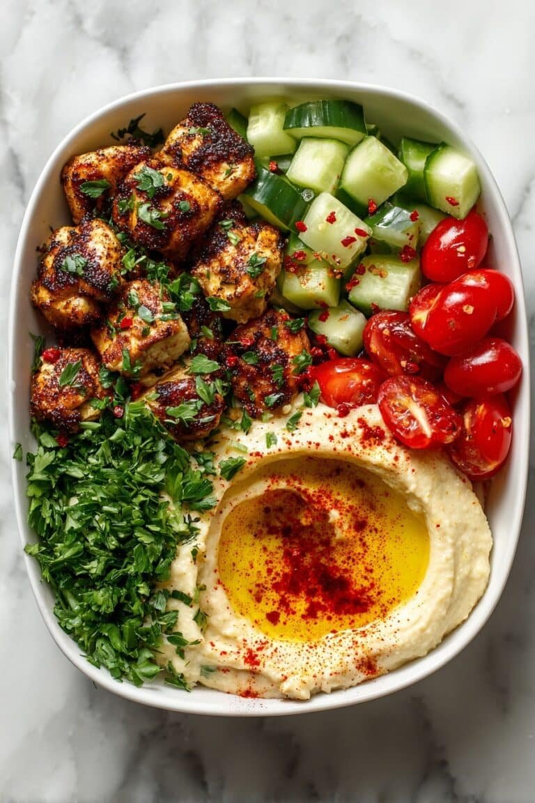 Spicy Garlic Chicken Bowl with Hummus Recipe