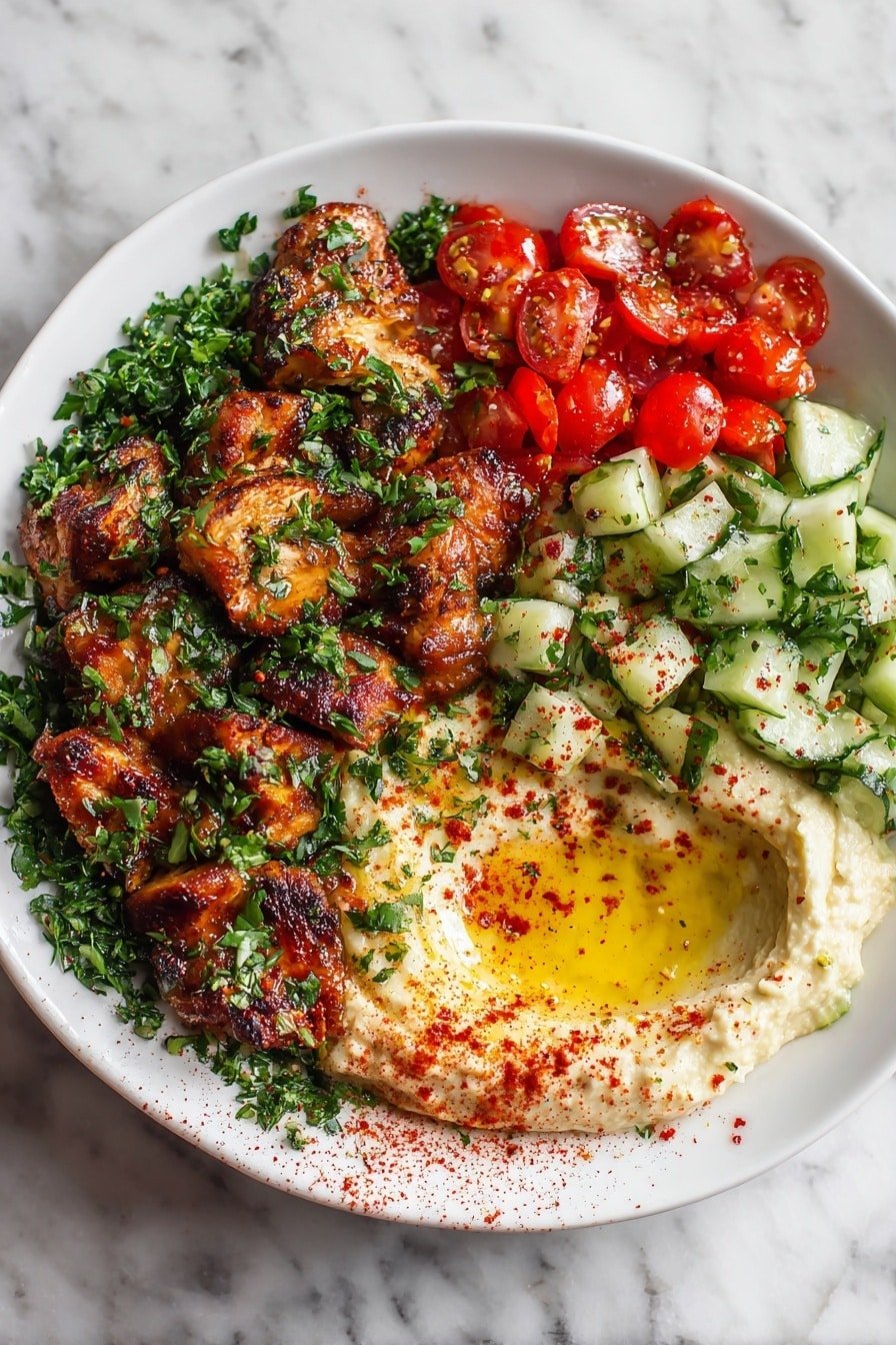 Spicy Garlic Chicken Bowl with Hummus Recipe - Article Image 2 — Spicy Garlic Chicken Bowl with Hummus, spicy chicken bowl, quick healthy lunch recipes, hummus bowl ideas, flavorful chicken bowls