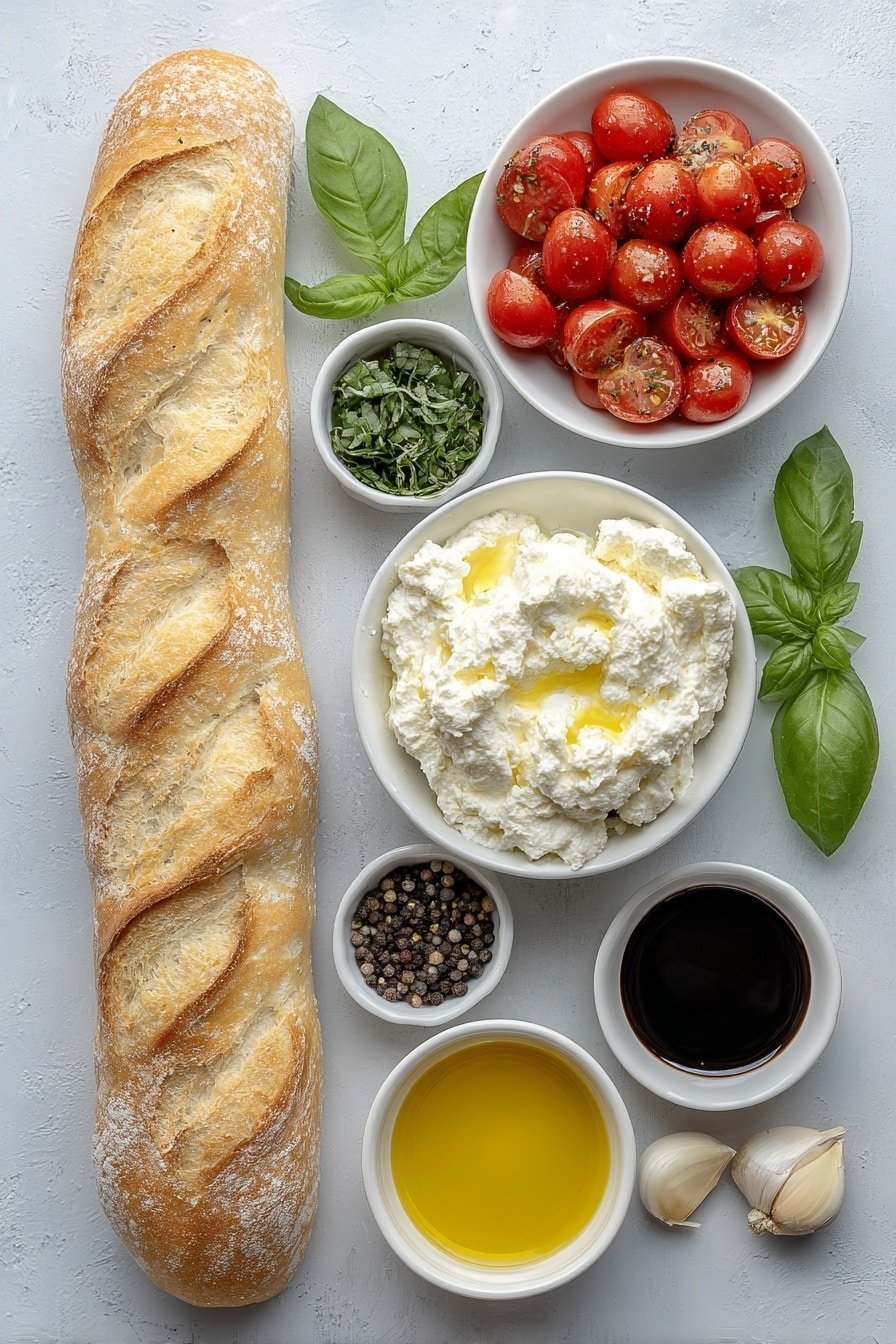 Burrata and Tomato Bruschetta Recipe - Ingredients Image — Burrata and Tomato Bruschetta, Italian appetizer recipes, easy bruschetta ideas, fresh tomato and burrata snack, elegant party appetizers
