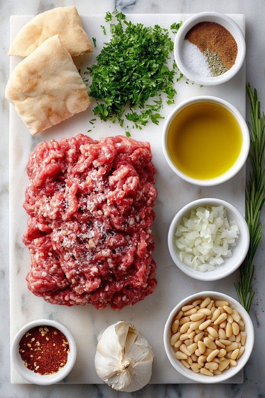 Crispy Lebanese Beef Pita Arayes Recipe - Ingredients Image — Crispy Lebanese Beef Pita Arayes, Lebanese beef pita recipe, grilled beef pita pockets, easy Lebanese meat sandwiches, savory Lebanese pita dishes