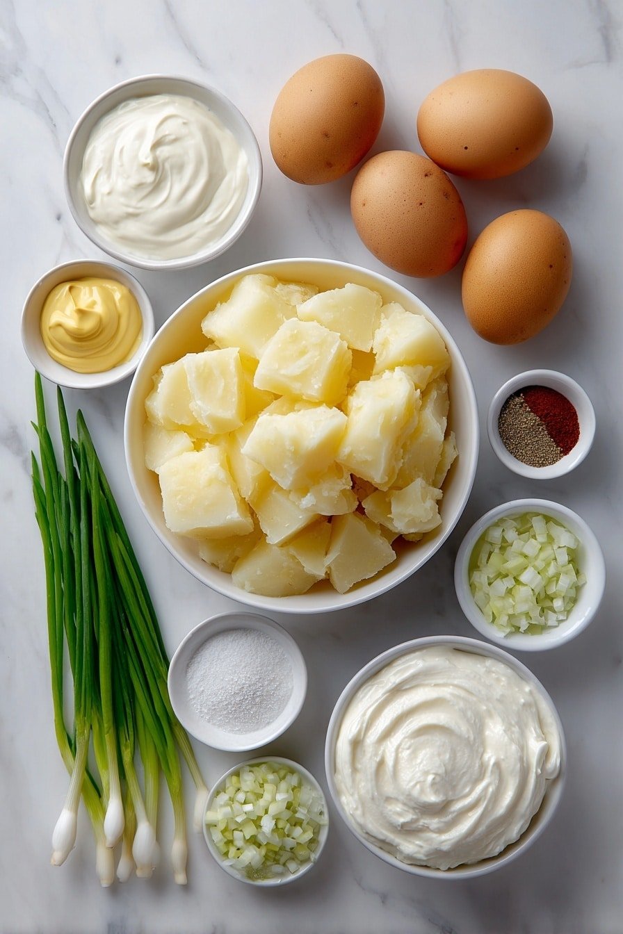 Creamy Southern Potato Salad Recipe - Ingredients Image — Creamy Southern Potato Salad, Southern potato salad recipe, classic potato salad, comforting Southern dishes, easy potato salad