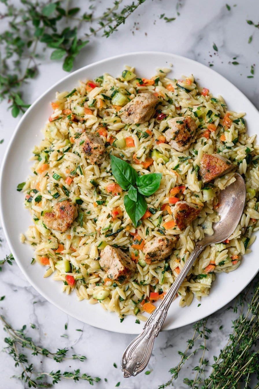 Creamy Boursin Chicken Orzo Bake Recipe - Article Image 2 — Creamy Boursin Chicken Orzo Bake, Chicken Orzo dinner, Boursin cheese pasta bake, easy chicken casserole with herbs, comforting one-pan chicken dish