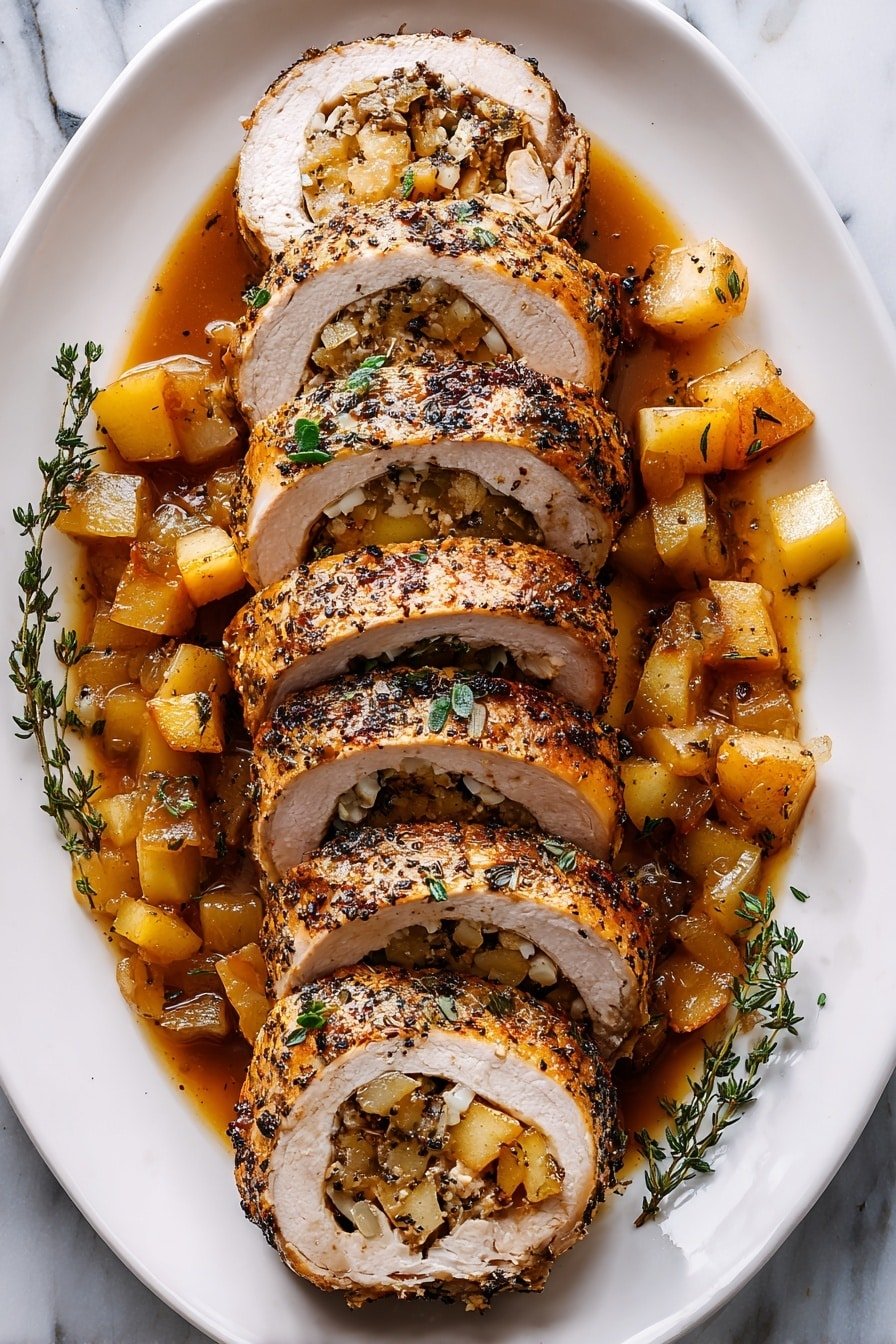 Stuffed Beef Tenderloin with Apple Bourbon Gravy Recipe - Article Image 2 — Stuffed Beef Tenderloin with Apple Bourbon Gravy, beef tenderloin stuffed with apple and herb filling, easy elegant dinner recipes, holiday beef main dish, flavorful beef tenderloin recipe