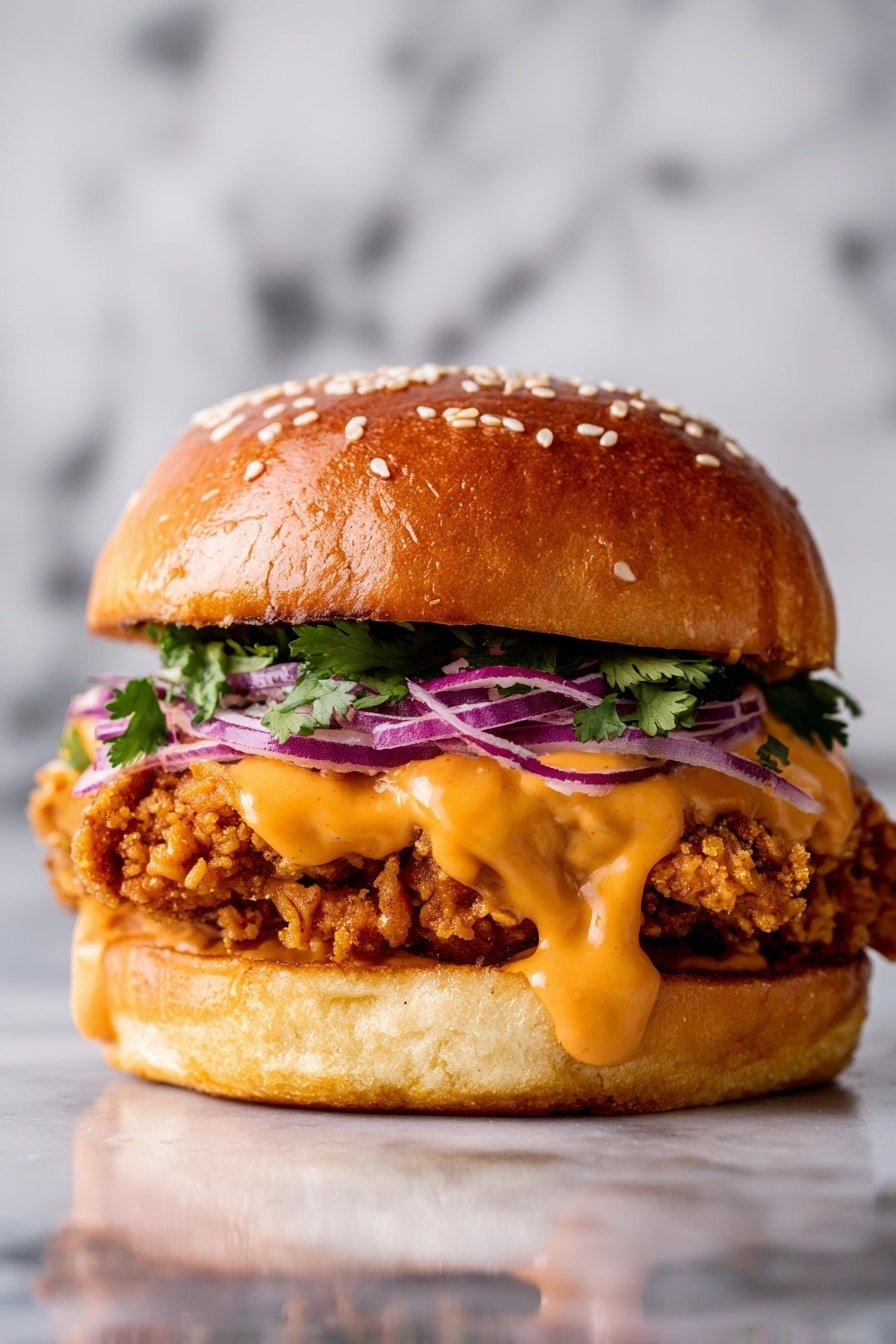 Crispy Chicken Bang Bang Sandwich Recipe - Article Image 1 — Crispy Chicken Bang Bang Sandwich, Chicken sandwich with spicy sauce, How to make crispy chicken sandwiches, Best chicken bang bang sandwich, Easy sandwich recipes
