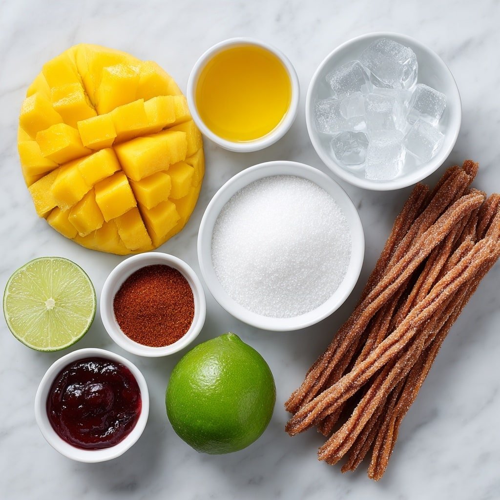 Mango Mangonada Mocktail Recipe - Ingredients Image — Mango Mangonada Mocktail, Mango Mangonada Drink, Tropical Mocktail Recipes, Non-Alcoholic Mango Drink, Fiesta Mocktail Beverage