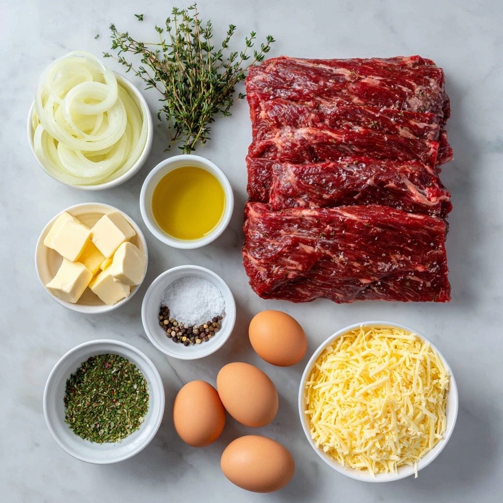 French Onion Steak Pinwheels Recipe - Ingredients Image — French Onion Steak Pinwheels, French Onion Steak Pinwheels recipe, savory steak pinwheels with caramelized onions, easy French onion steak appetizer, gourmet steak pinwheels