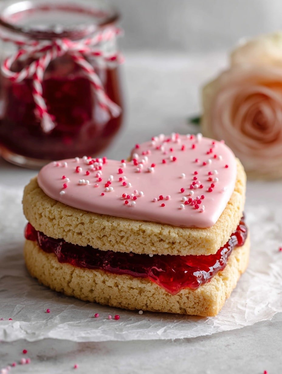 Heart-Shaped Strawberry Shortbread Cookies Recipe - Article Image 1 — Heart-Shaped Strawberry Shortbread Cookies, strawberry shortbread cookies recipe, easy Valentine treats, homemade strawberry cookies, heart-shaped cookies with jam
