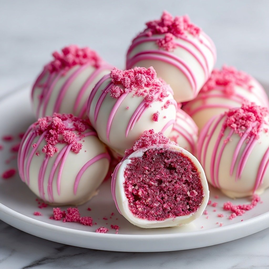 Strawberry Cheesecake Truffle Bites Recipe - Article Image 1 — Strawberry Cheesecake Truffle Bites, mini strawberry cheesecake desserts, homemade fruit truffles, easy cheesecake truffles, festive dessert bites