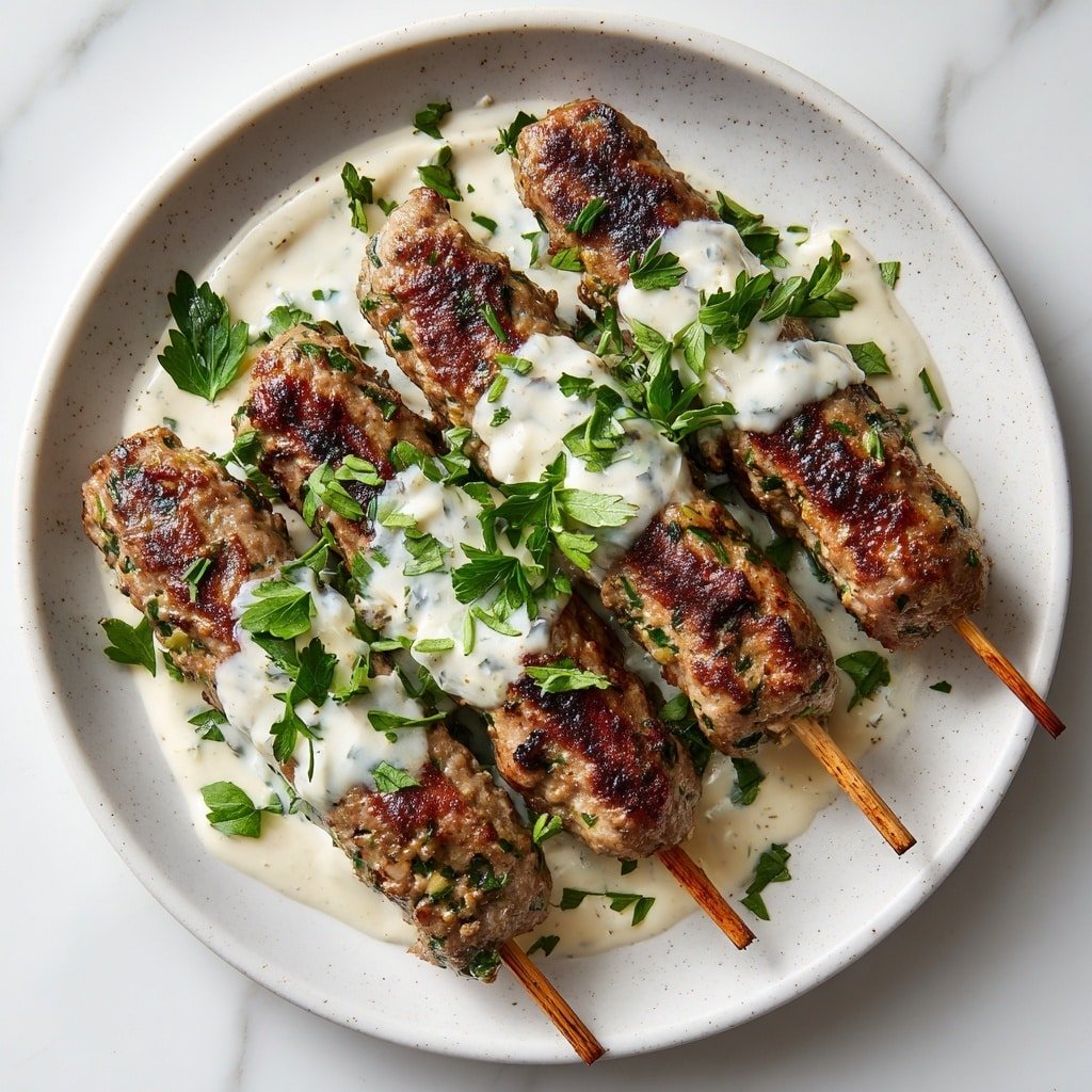Grilled Chicken Kofta with Garlic Yogurt Sauce Recipe - Article Image 2 — Grilled Chicken Kofta with Garlic Yogurt Sauce, spicy chicken kofta, grilled meat skewers, Mediterranean chicken recipes, easy kofta dinner