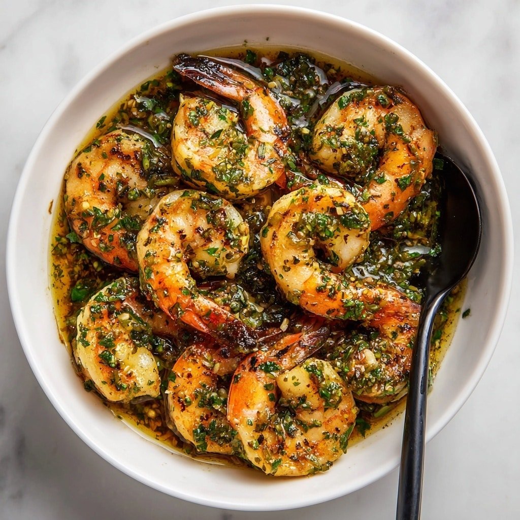 Seared Shrimp with Chimichurri Sauce Recipe - Article Image 1 — Seared Shrimp with Chimichurri Sauce, grilled shrimp with herb chimichurri, easy seafood dinner, healthy shrimp recipes, flavorful shrimp recipes
