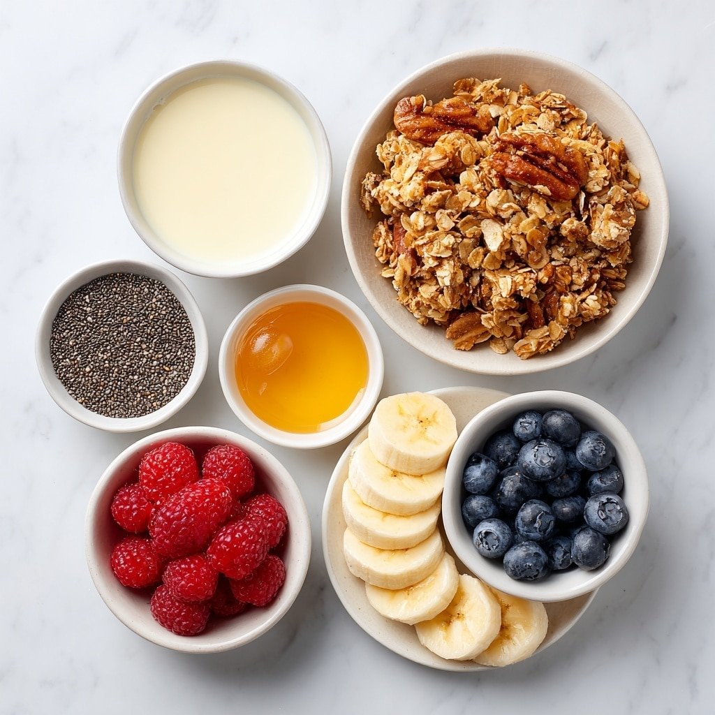 Healthy Chia Pudding Bowl with Banana and Granola Recipe - Ingredients Image — Healthy Chia Pudding Bowl with Banana and Granola, chia pudding recipes, healthy breakfast ideas, easy vegan breakfast, nutritious chia seed pudding