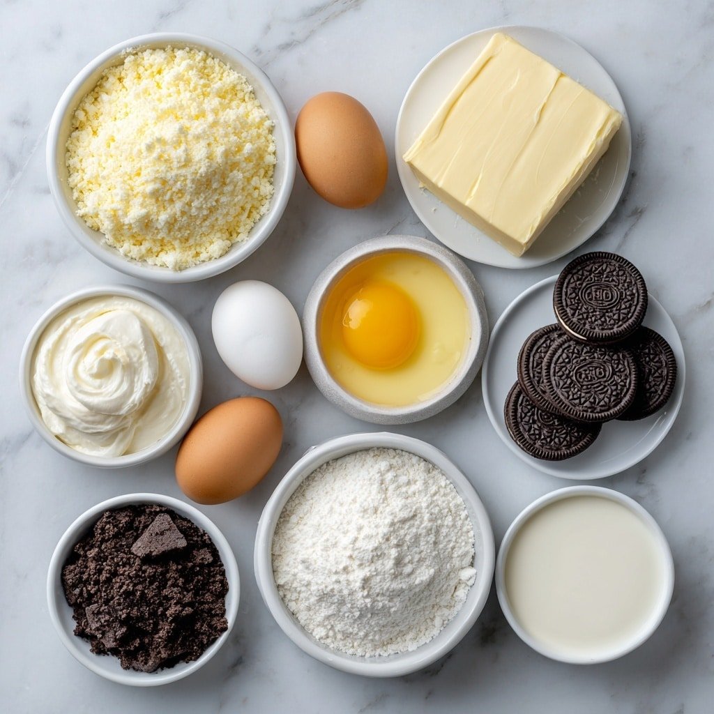 Mini Oreo Cheesecakes with Oreo Whipped Cream Recipe - Ingredients Image — Mini Oreo Cheesecakes with Oreo Whipped Cream, Oreo cheesecake bites, no-bake Oreo cheesecakes, easy Oreo dessert recipes, perfect mini cheesecake ideas