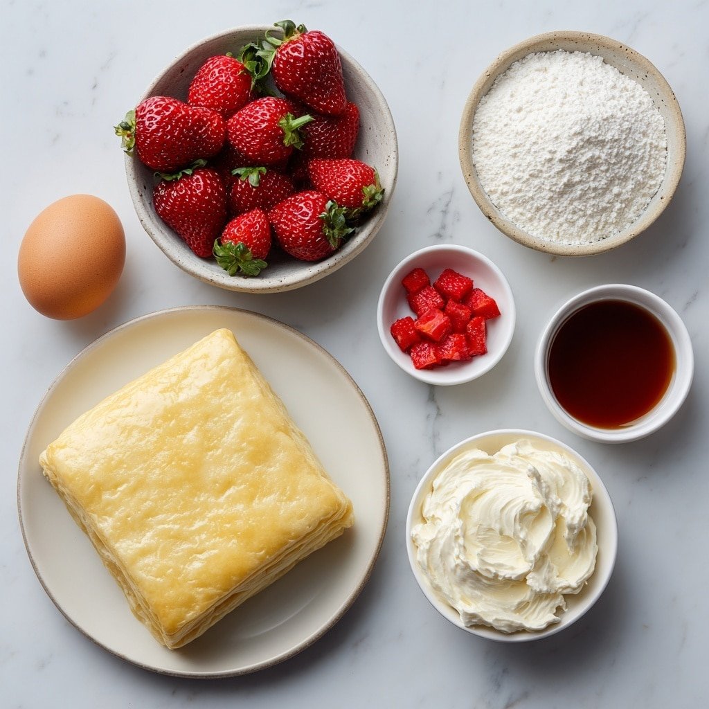 Strawberry Puff Pastry Danishes Recipe - Ingredients Image — Strawberry Puff Pastry Danish, easy strawberry danish recipe, flaky puff pastry dessert, homemade strawberry danishes, fruit-filled pastry treats