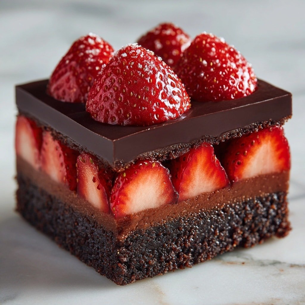 Chocolate Strawberry Brownie Bites Recipe - Article Image 1 — Chocolate Strawberry Brownie Bites, Chocolate Strawberry Bites recipe, Fudgy brownie and strawberry sweets, Easy chocolate strawberry desserts, No-bake strawberry brownies