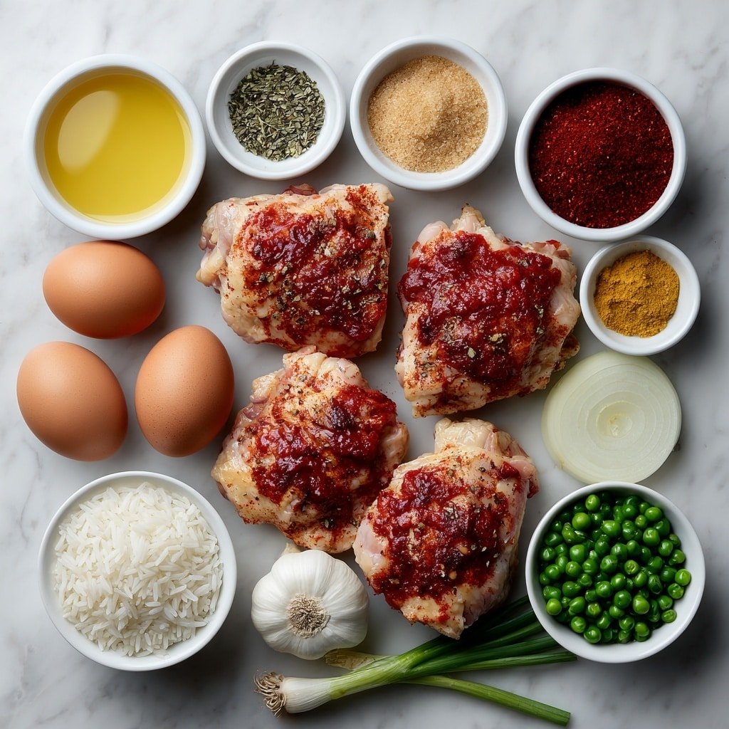 Portuguese Chicken and Rice Recipe - Ingredients Image — Portuguese Chicken and Rice, Portuguese chicken and rice recipe, flavorful one-pot chicken dishes, spicy chicken and rice, comforting Portuguese cuisine