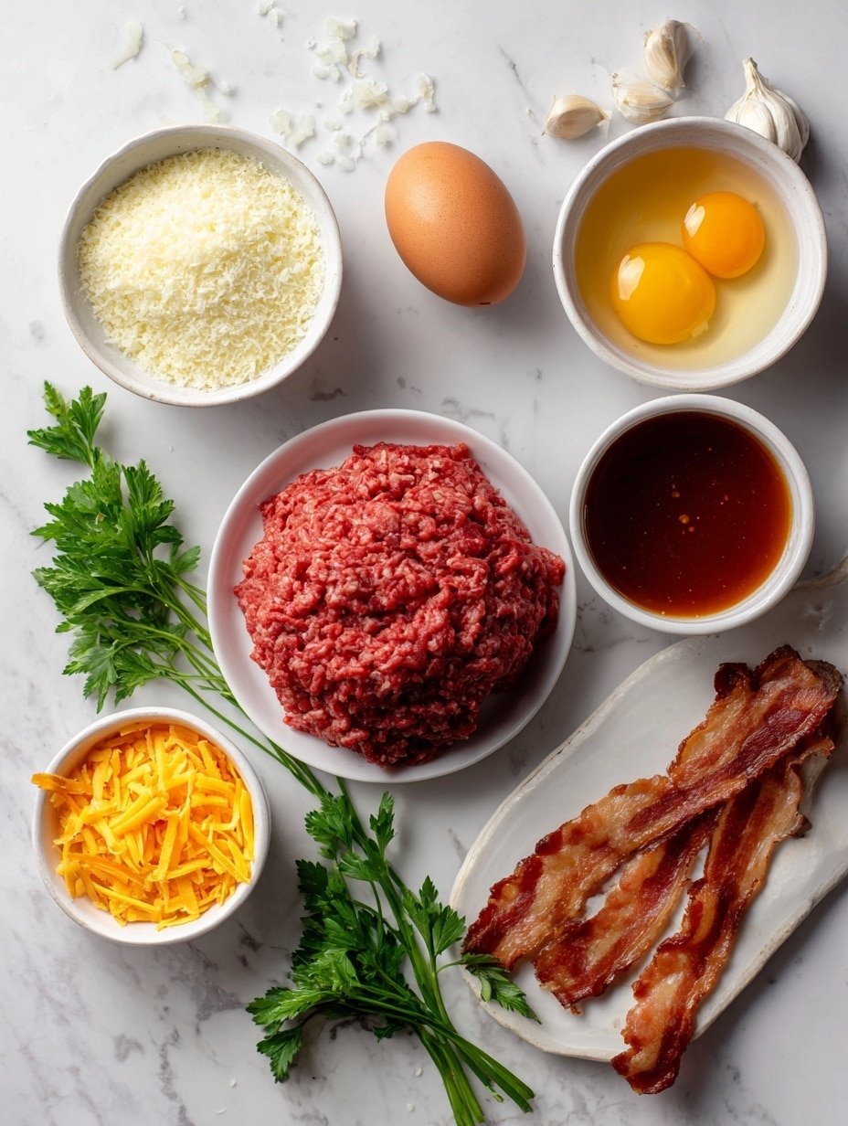 Bourbon BBQ Bacon Meatballs Recipe - Ingredients Image — Bourbon BBQ Bacon Meatballs, Easy bourbon meatball recipe, Savory bacon meatballs, BBQ meatballs with bourbon, Homemade meatball appetizer