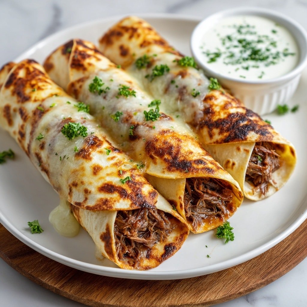 French Dip Tortilla Roll Ups Recipe - Article Image 2 — French Dip Tortilla Roll Ups, French Dip Wraps, Beef and Cheese Tortilla Roll Ups, Easy French Dip Appetizers, Crispy Tortilla Roll Ups