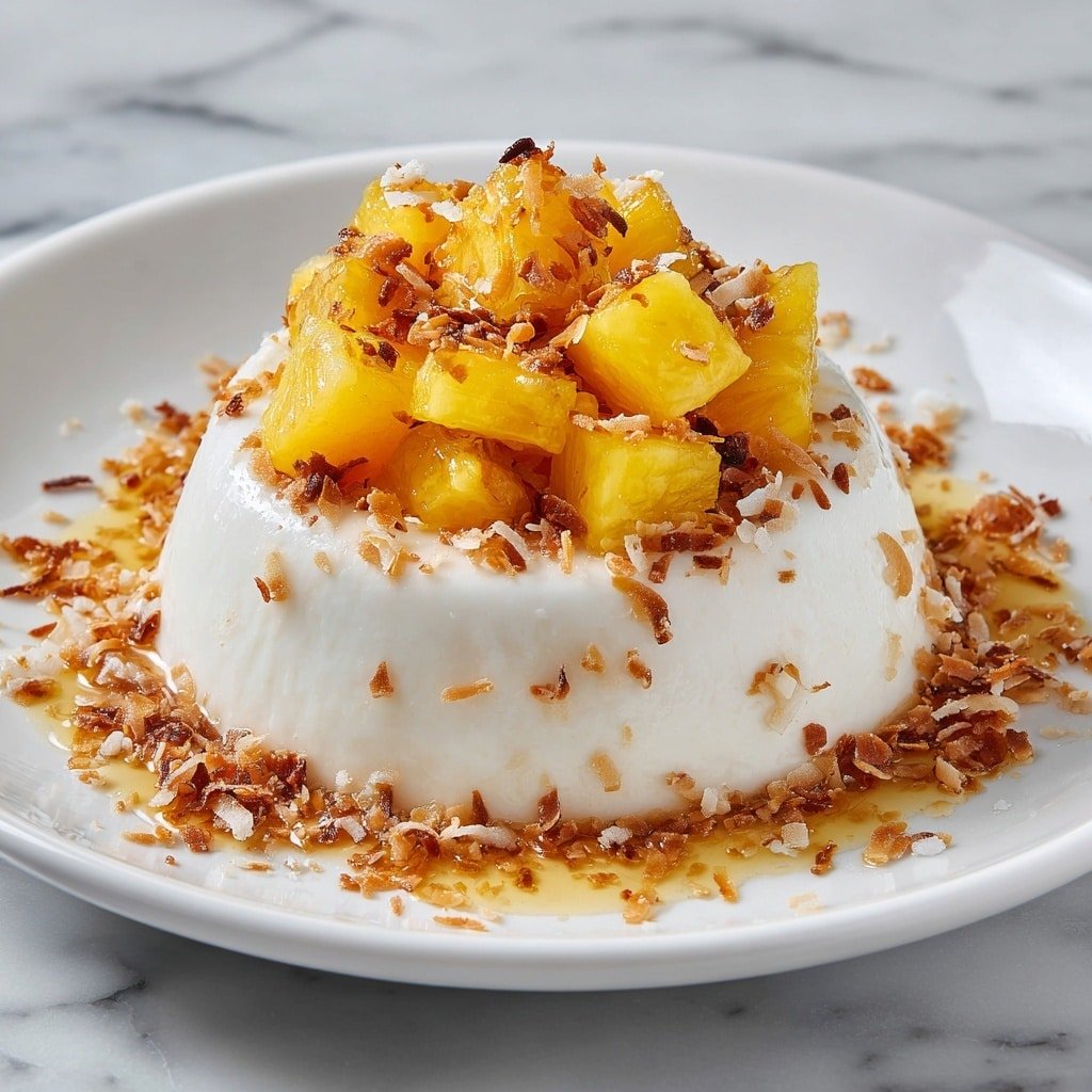 Coconut Cream Panna Cotta with Pineapple Recipe - Article Image 1 — Coconut Cream Panna Cotta with Pineapple, tropical panna cotta recipes, easy coconut panna cotta, pineapple dessert ideas, dairy-free panna cotta